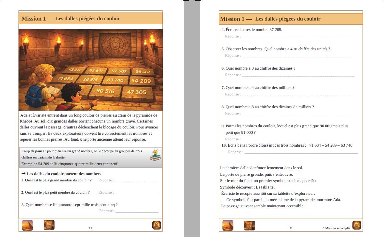 Extrait double page Mission PYRAMIDES